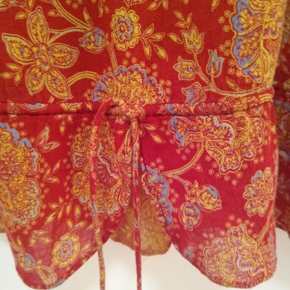 Chaps NO tags - ladies size M/L tags removed long sleeve blouse red/gold/blue - Picture 3 of 16